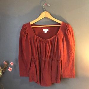 Maeve Anthropologie Peasant Top Burgundy Sz M